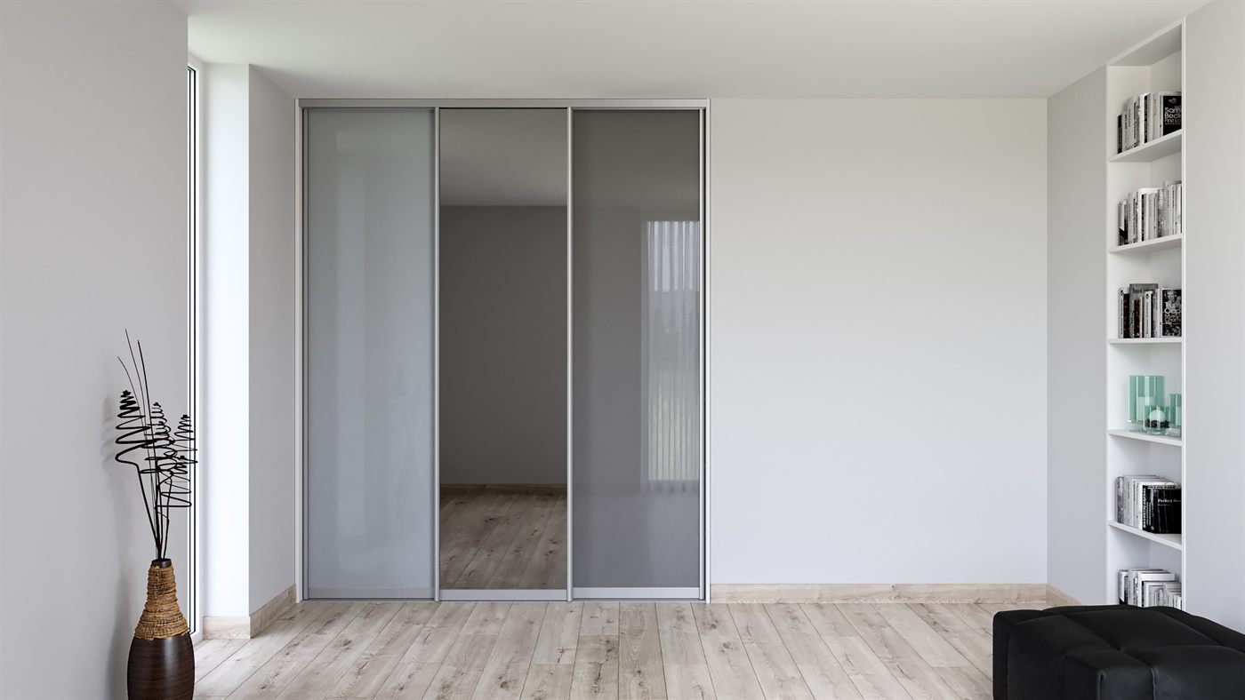 Posuvné dveře, šedý Lacobel a grafitové zrcadlo