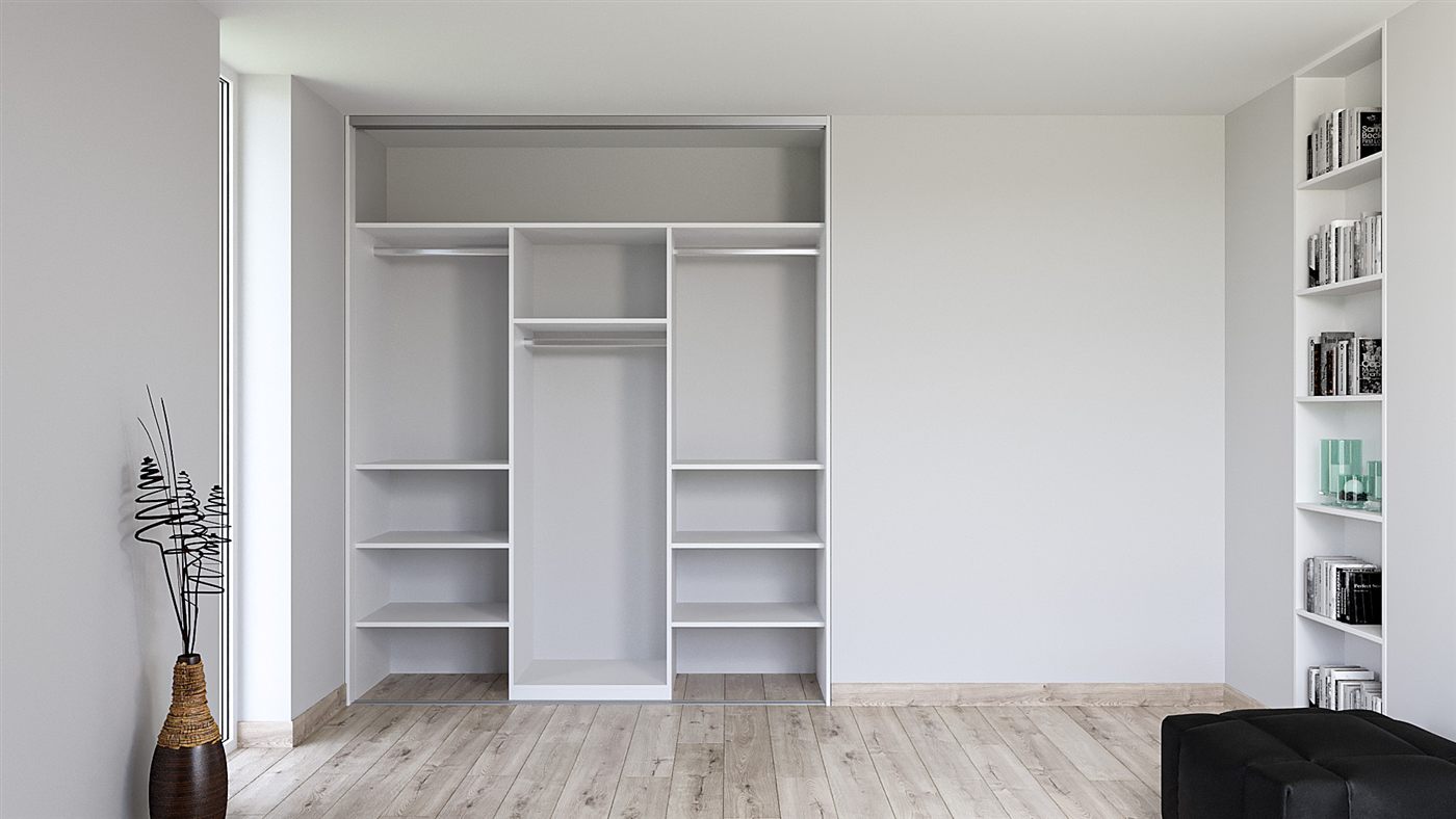 Šatní skříň na míru, tři sekce se dvěma tyčemi