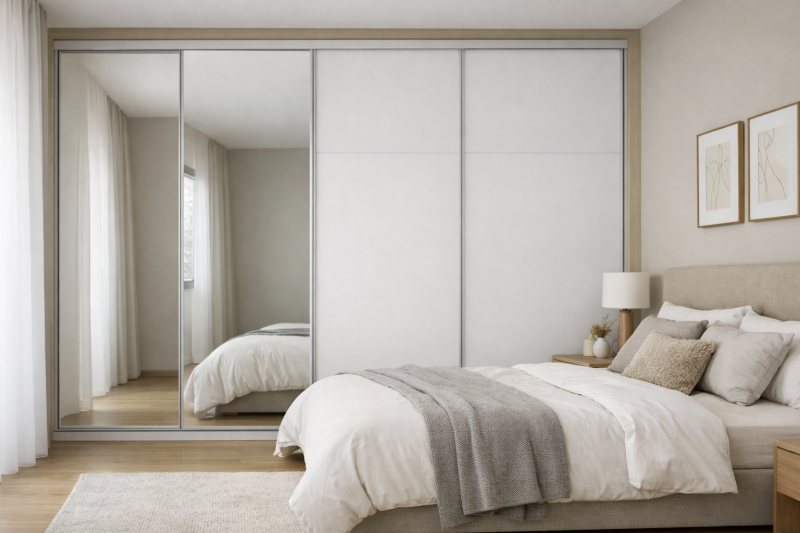 Úložný prostor v ložnici s vestavěnou skříní na míru