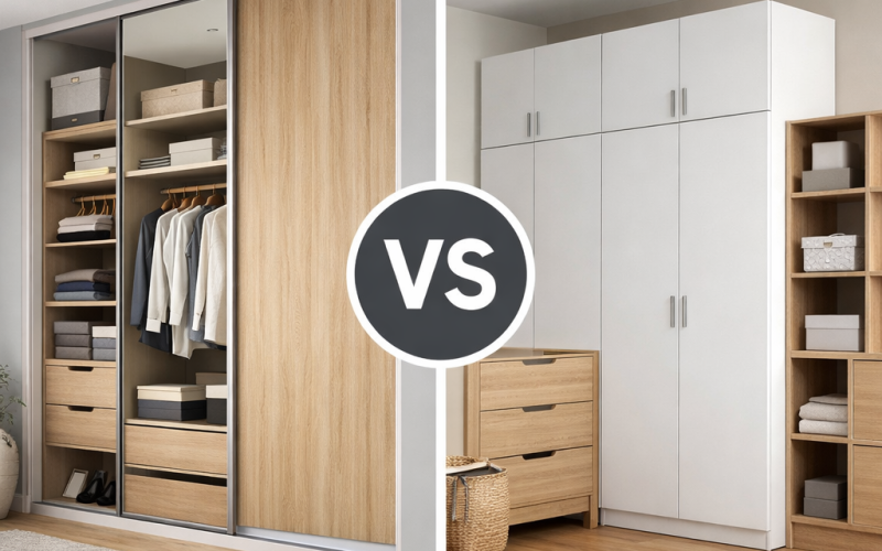 Vestavěné skříně na míru vs. sektorový nábytek – srovnání řešení úložného prostoru